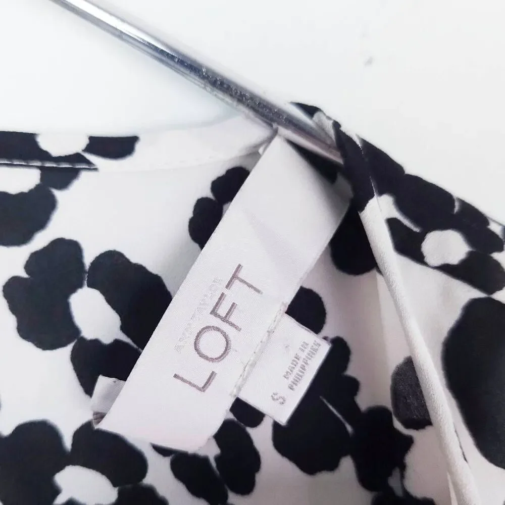 LOFT High Low Black White Floral Semi-Sheer Sleeveless Flowy Blouse Top Small - Picture 8 of 8